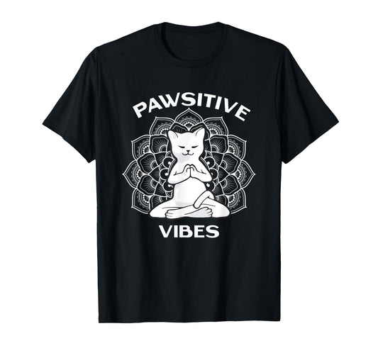 Zen Cat Zone Apparel Pawsitive Vibes Positivity Meditation Lotus Mandala Yoga Cat T-Shirt