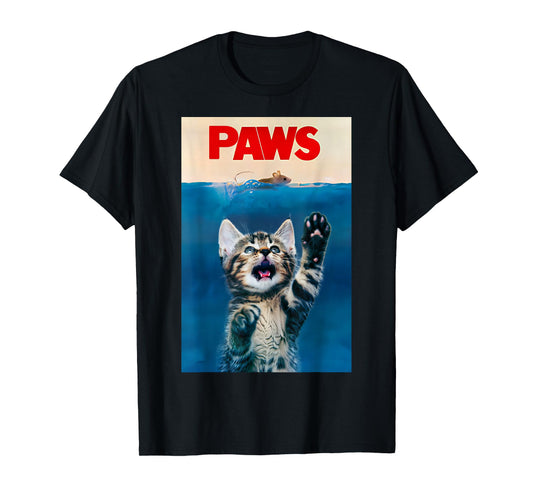 PAWS Funny Cat parody cat Lover Gift Kitten Shark Mouse meow T-Shirt