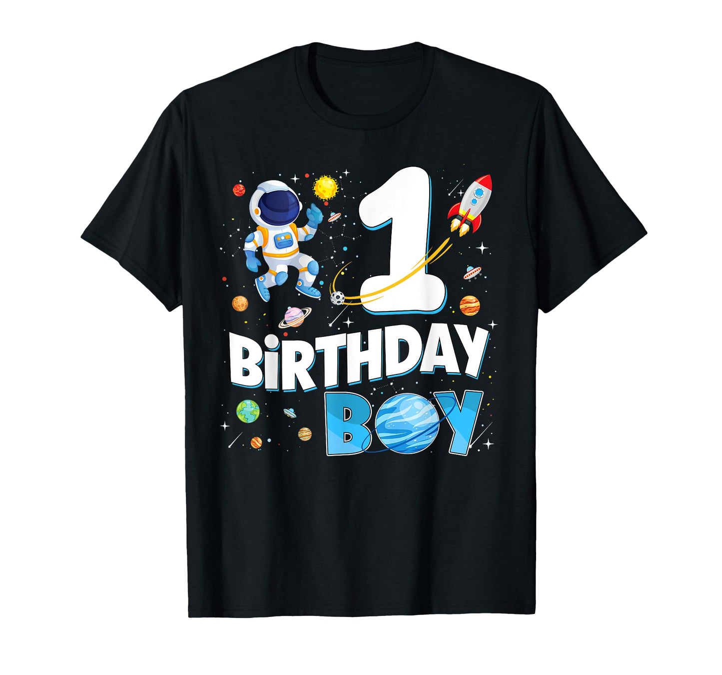 1 Year Old Astronaut Birthday Boy Space Planets Birthday T-Shirt
