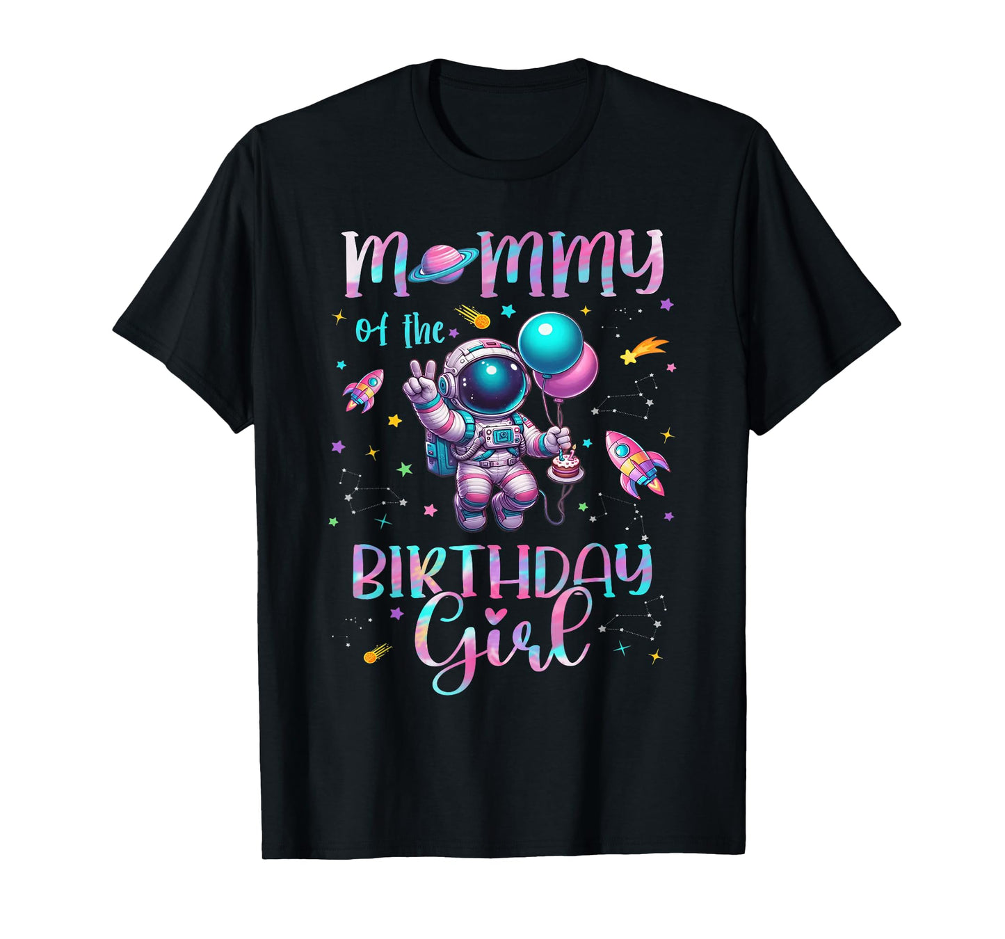 Mommy of the birthday girl astronaut family matching T-Shirt