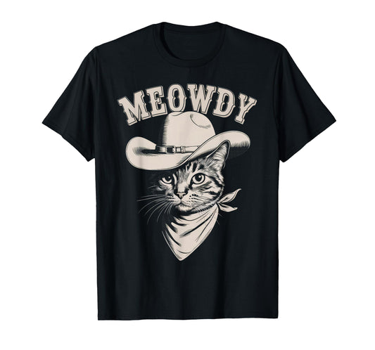 Meowdy Cat Funny Cowboy Western Graphic Cat Lady Cat Dad T-Shirt