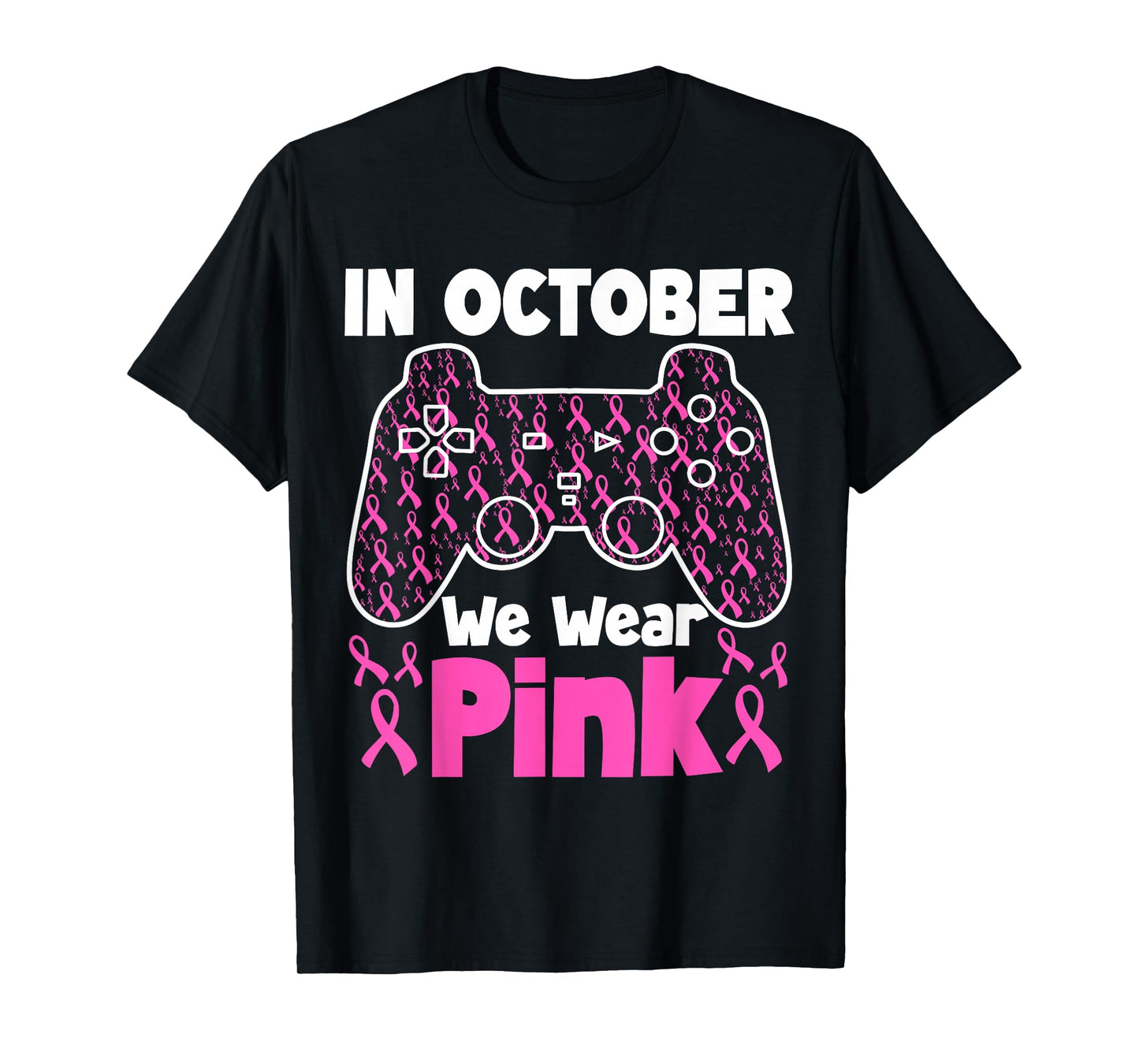 in October We Wear Pink Breast Cancer Gaming Kids Boys Youth T-Shirt