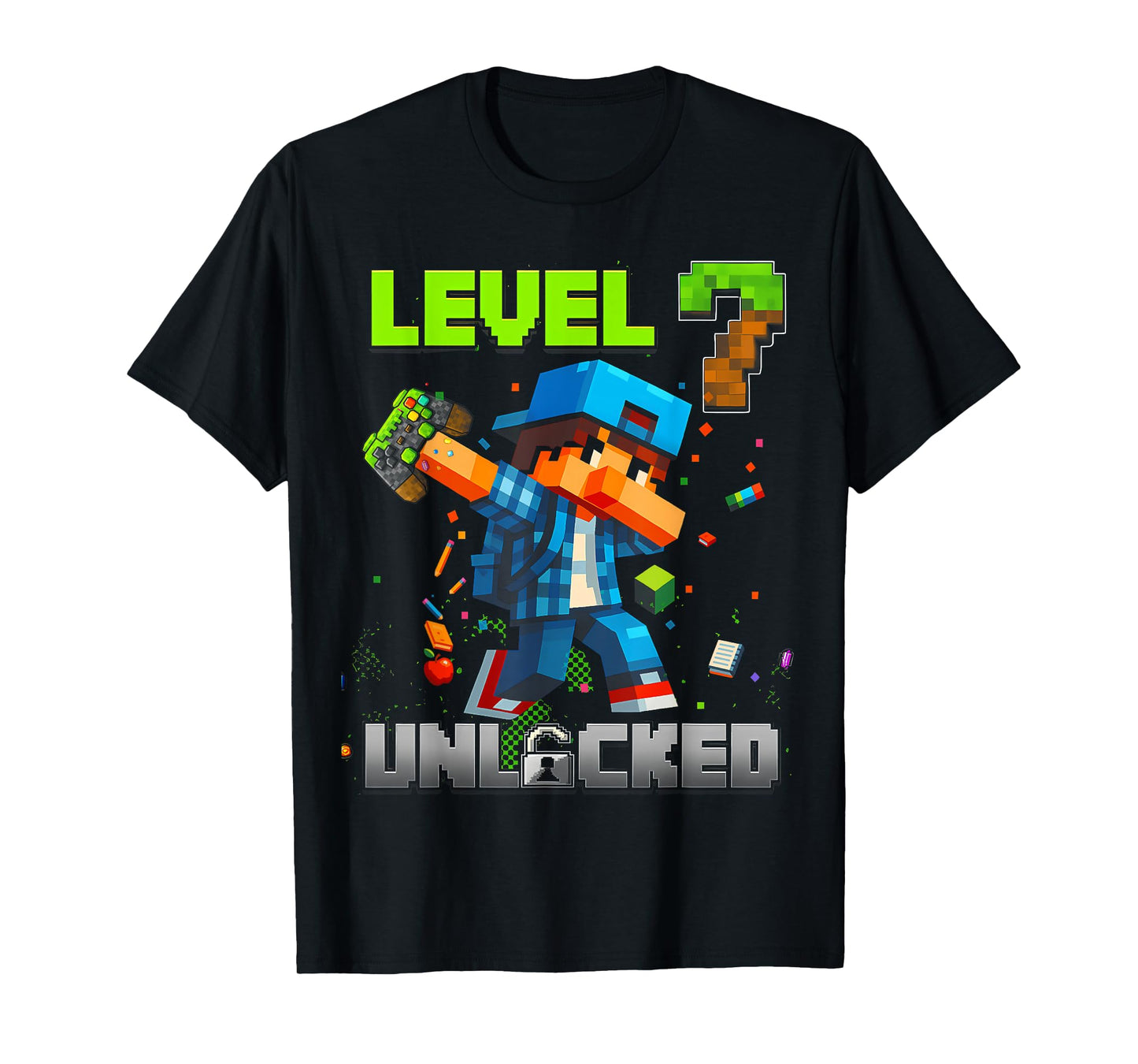 Level 7 Unlocked Funy Birthday Boy Pixel Gamer 7th Birthday T-Shirt