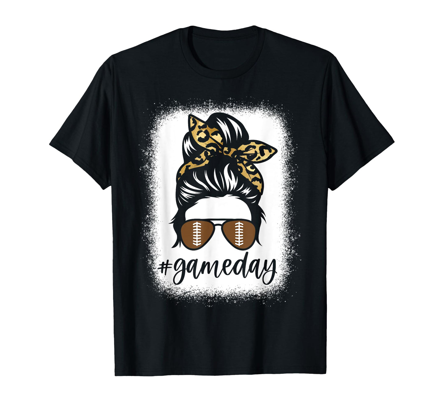 Game Day American Football Messy Bun Leopard Women Girls T-Shirt