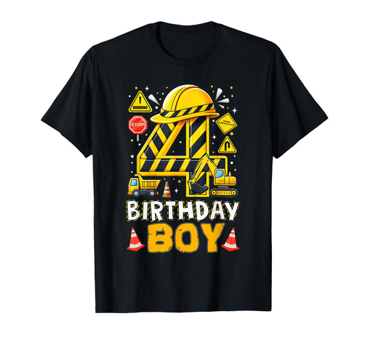 Construction 4 Year Old Birthday Boy 4Th Birthday Excavator T-Shirt