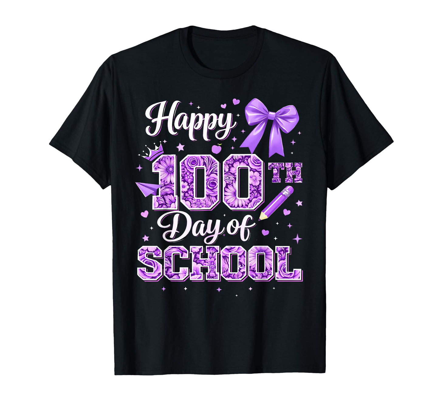 100 Days of School Happy 100th Day Coquette Bow Flower T-Shirt