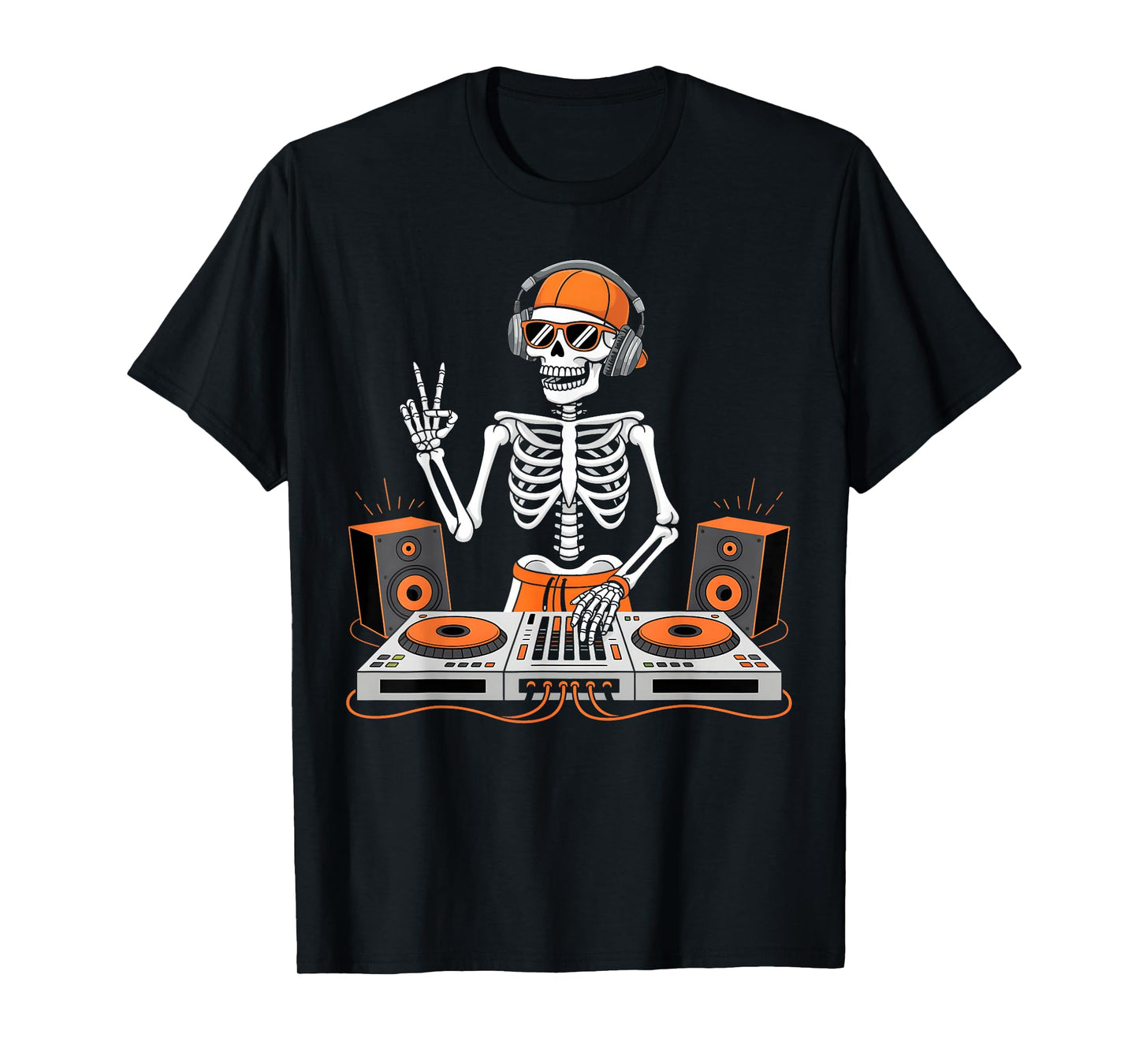 Funny Skeleton DJ Halloween Costume Turntable Music Men Boys T-Shirt