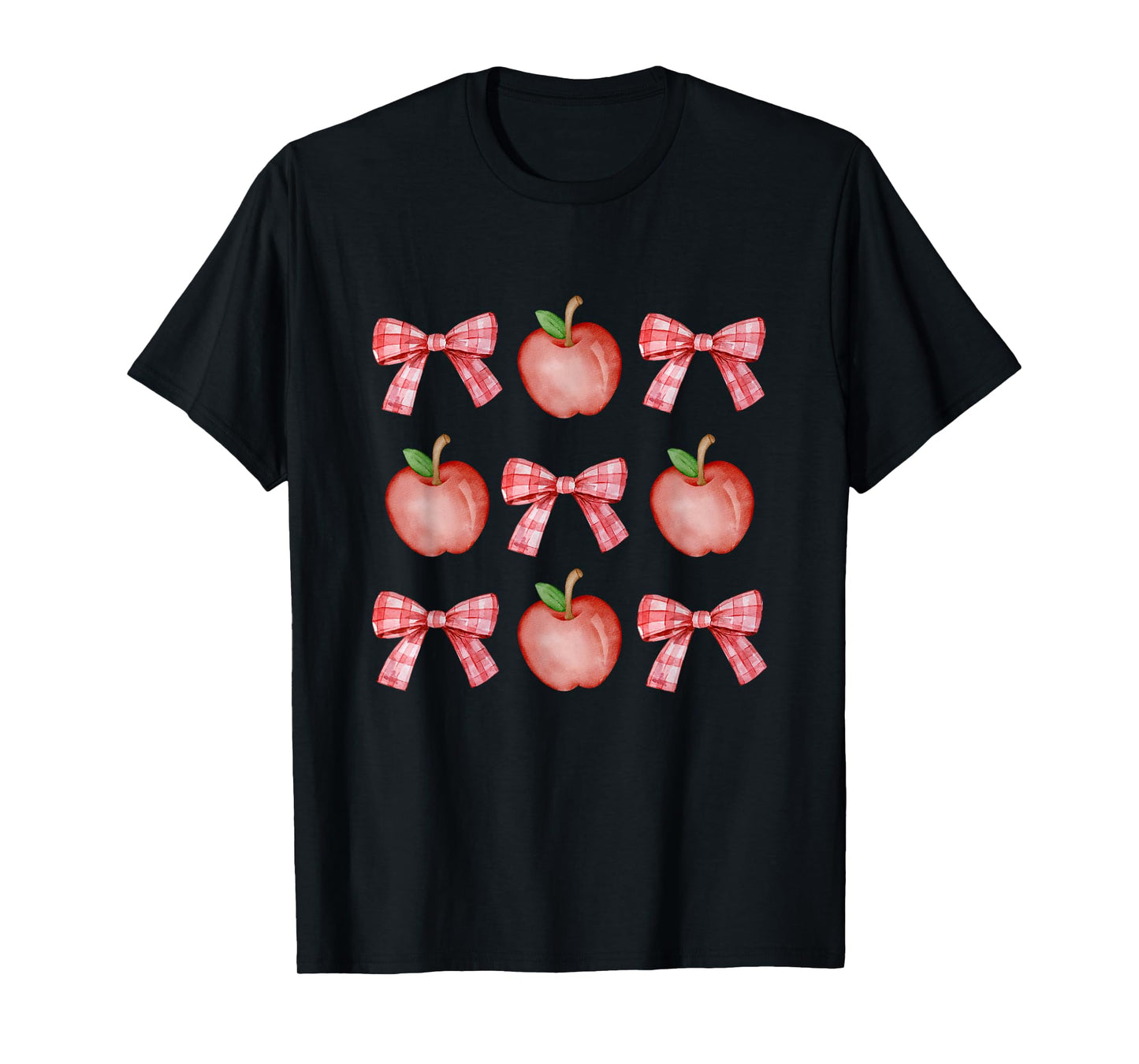 Apples and Checkered Bows Design Clean Girl Cute T-Shirt