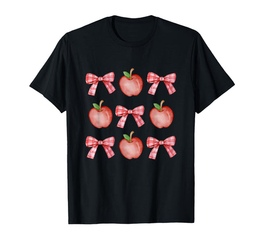 Apples and Checkered Bows Design Clean Girl Cute T-Shirt
