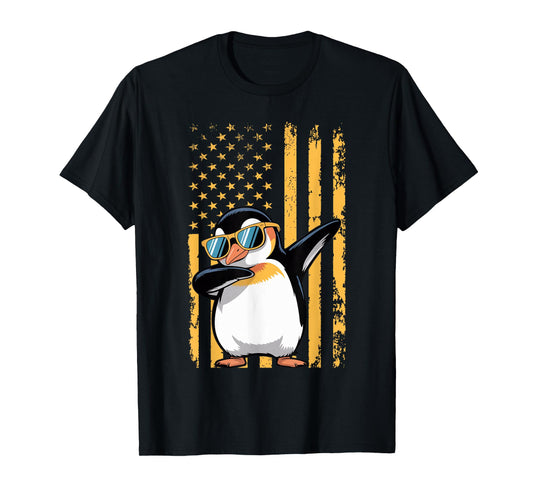 Graphic Penguin Retro American Flag Funny Penguin Lovers T-Shirt