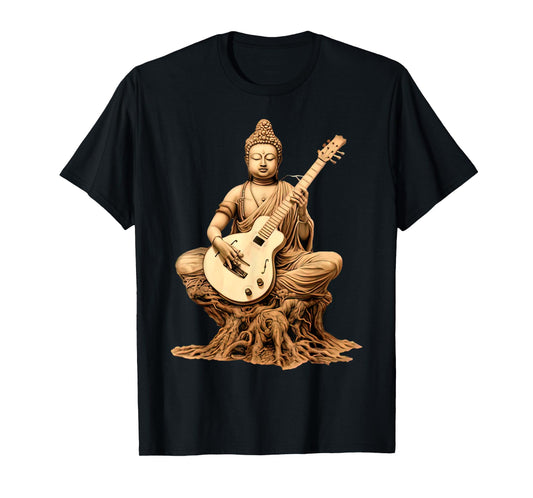Vintage Buddha Playing Guitar Yoga Buddhist Yogi Music Lover T-Shirt