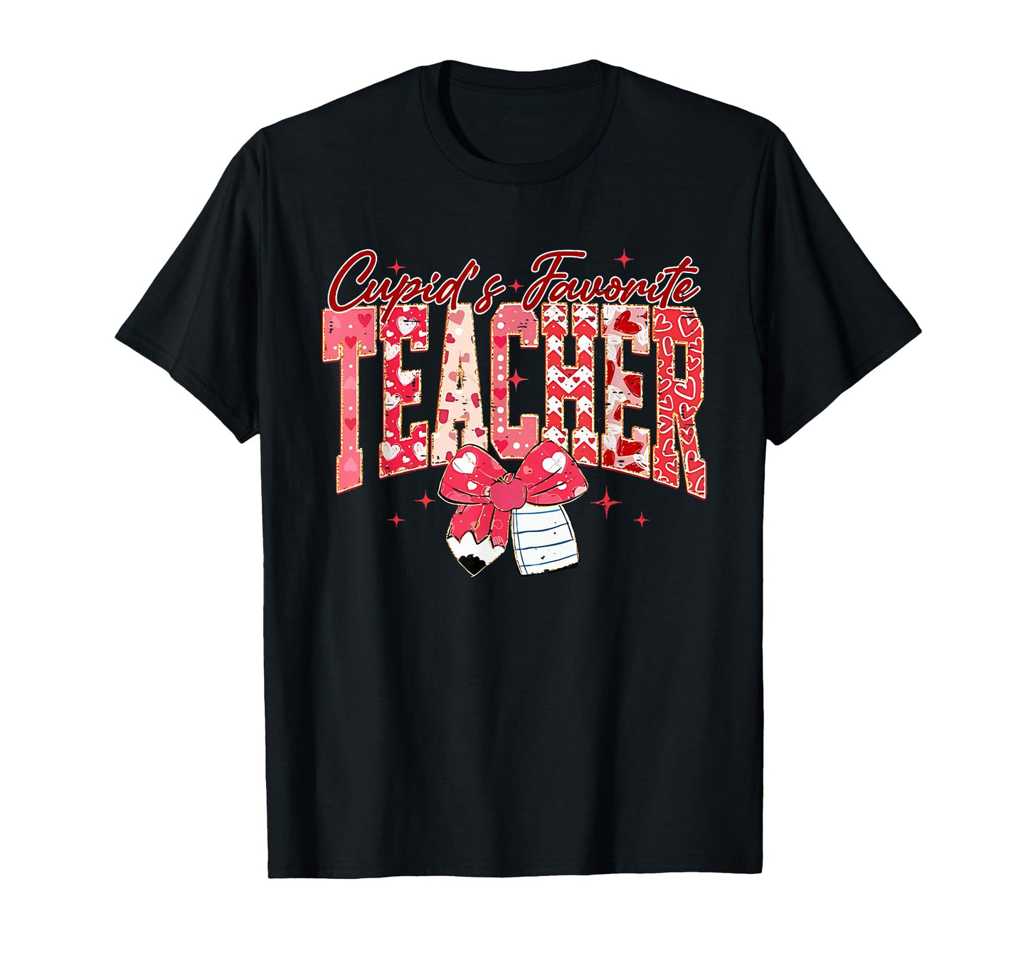 Coquette Bow Pencil Cupid's Favorite Teacher Valentine Heart T-Shirt