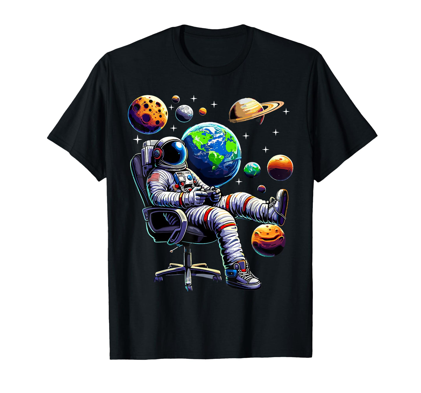 Astronaut Gamer Space Gaming System Planets T-Shirt