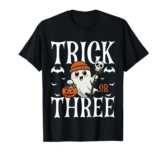 Kids Trick or Three Halloween Spooky Pumpkin 3rd Birthday Kids T-Shirt