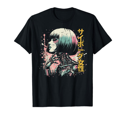 Japanese Cyborg Woman Cyberpunk Art Women Girls Kids Men T-Shirt