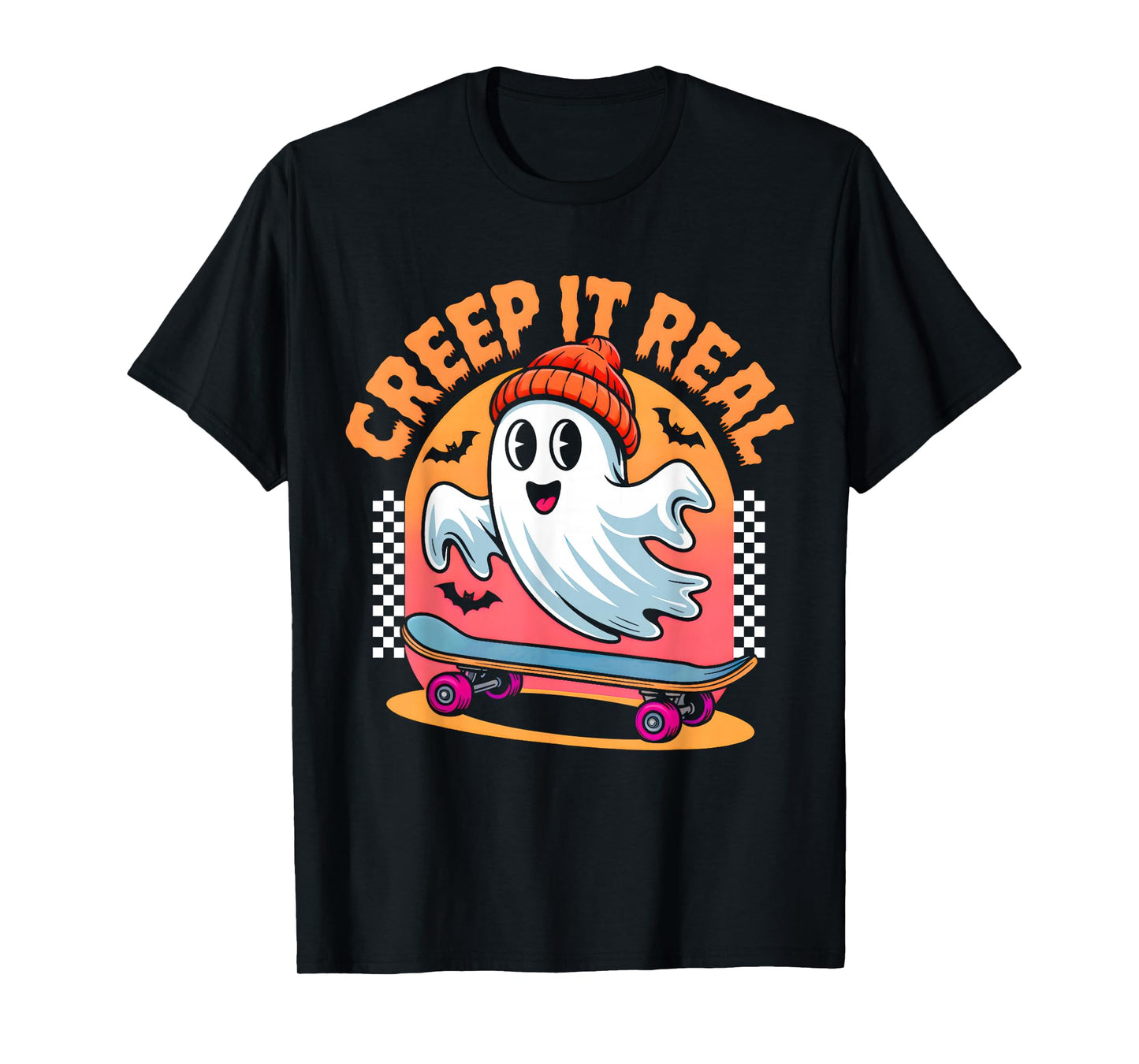 Creep It Real Halloween Skateboard Ghost Kids Boys Teens T-Shirt