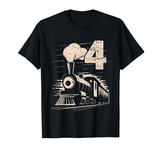 Funny Vintage 4th Train Birthday Boy Girl 4 Year Old T-Shirt