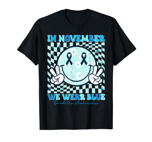 In November We Wear Ribbon Blue Diabetes Awareness Woman Men T-Shirt