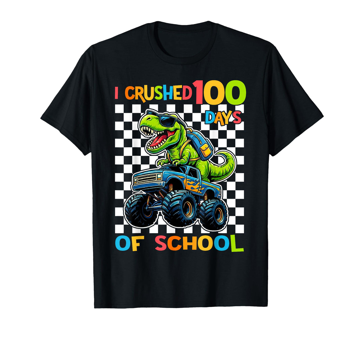 100 Days of School T-Rex Dino Monster Truck 100th Day Boys T-Shirt