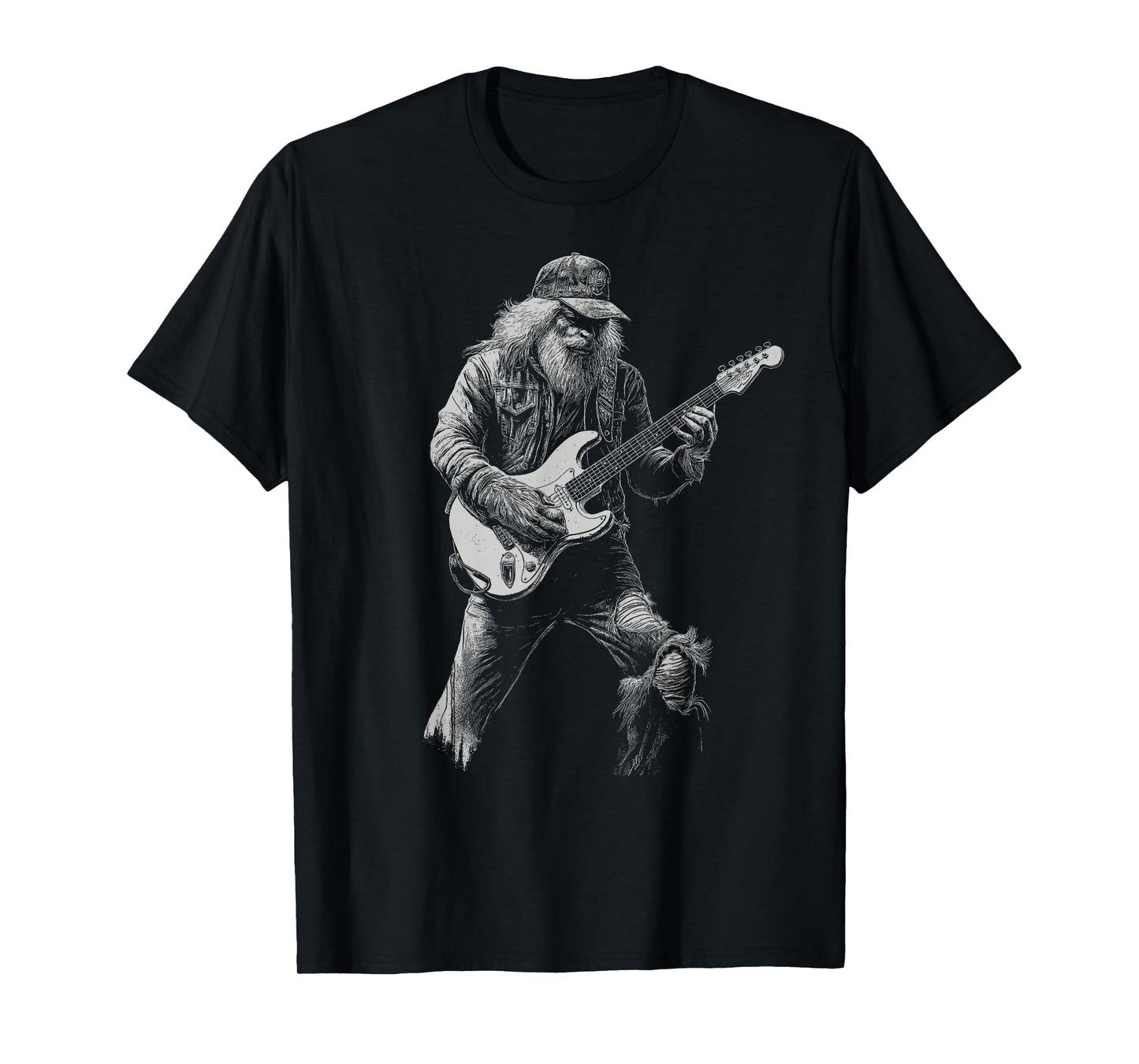 Bigfoot Playing Electric Guitar Rock On Sasquatch T-Shirt
