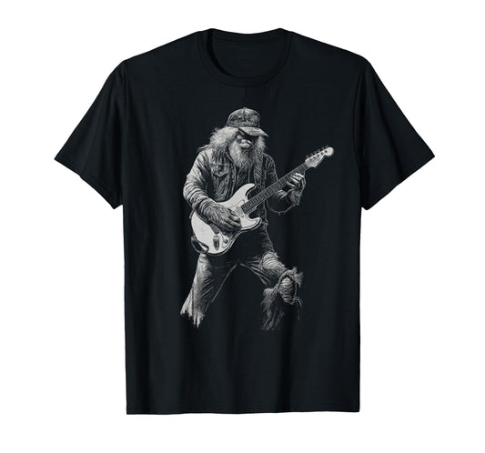 Bigfoot Playing Electric Guitar Rock On Sasquatch T-Shirt