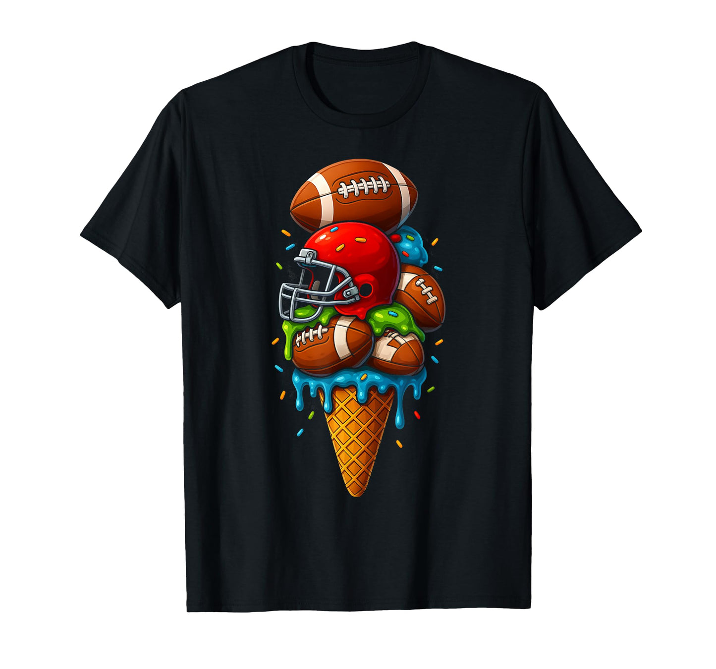 Football Ice Cream Drip Boys Football Stuff QB RB Sprinkles T-Shirt