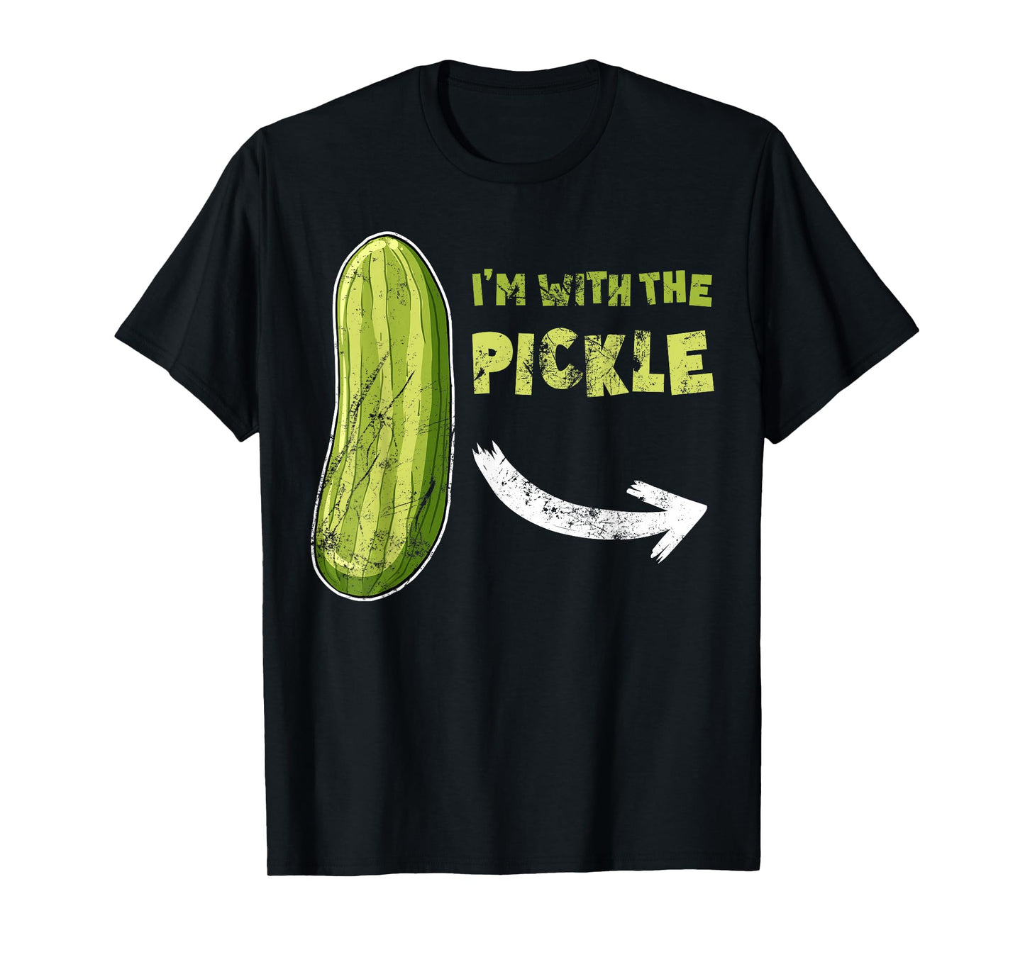 Funny Pickle 'I'm With The Pickle' Matching Halloween T-Shirt for Couples & Families, Black, Unisex, Short Sleeve, Cotton, Small