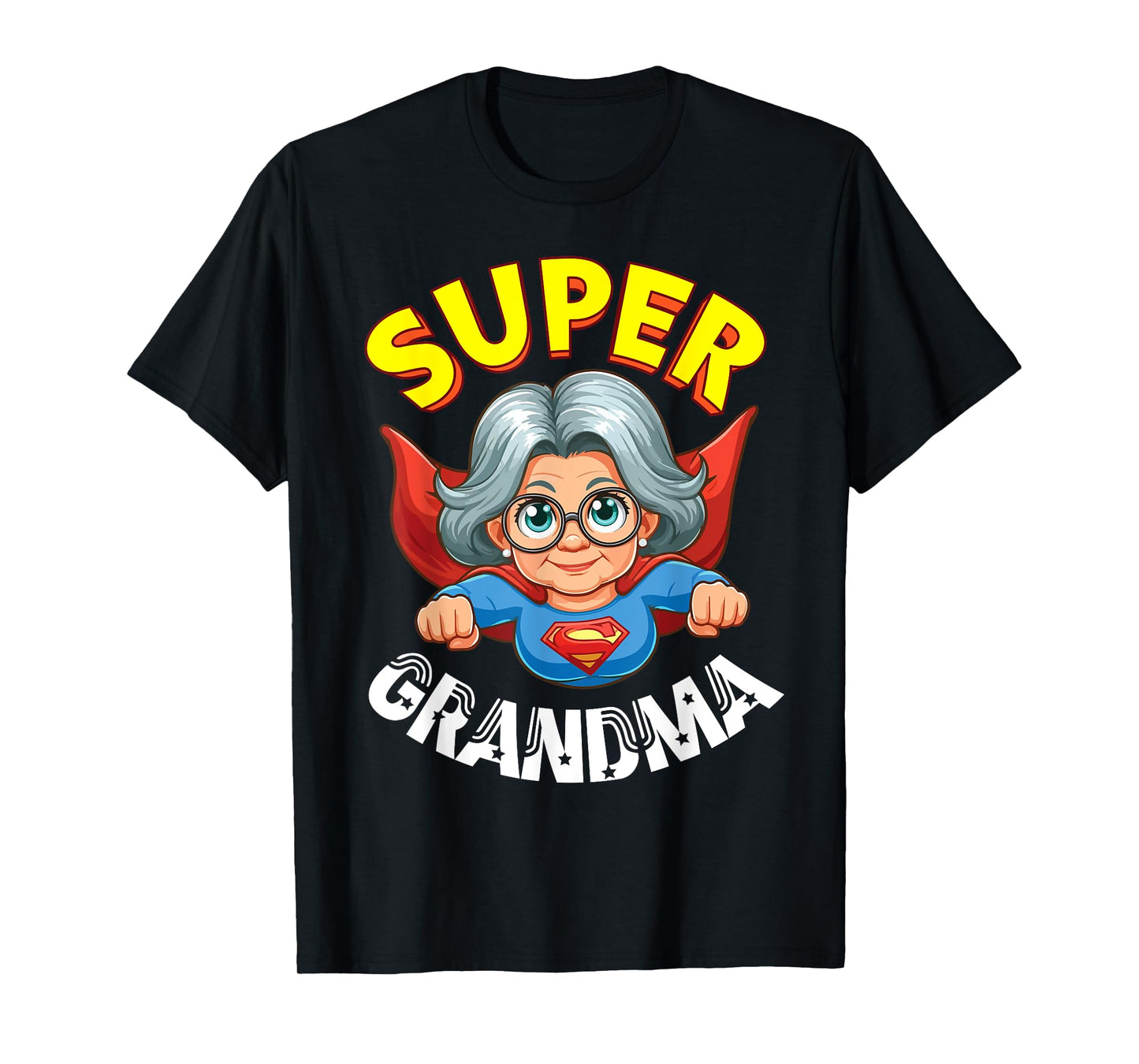 Super Grandma Hero Cape Flying Cartoon Funny Grandmother T-Shirt