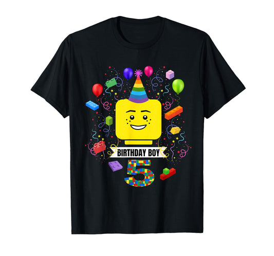 Building Bricks Birthday Boy 5 5th Master Builder Blocks T-Shirt