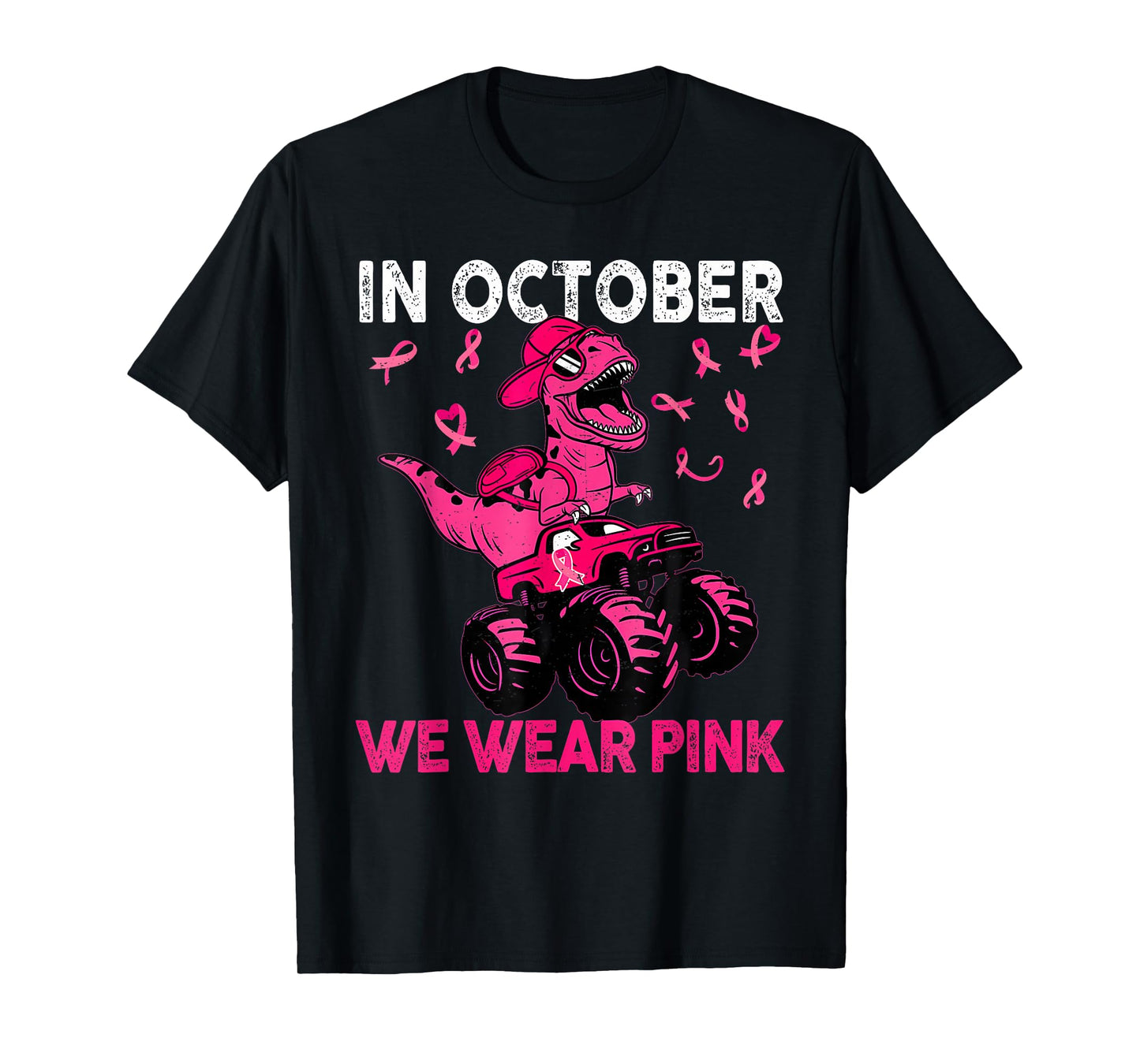 in October We Wear Pink Breast Cancer Trex Dino Kids Toddler T-Shirt