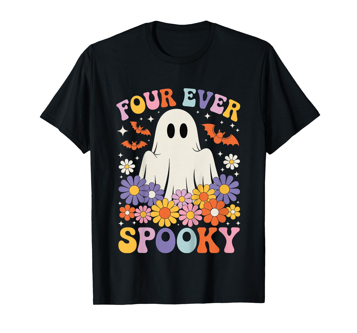 Kids Four Ever Spooky Ghost Girls Halloween 4th Birthday Party T-Shirt