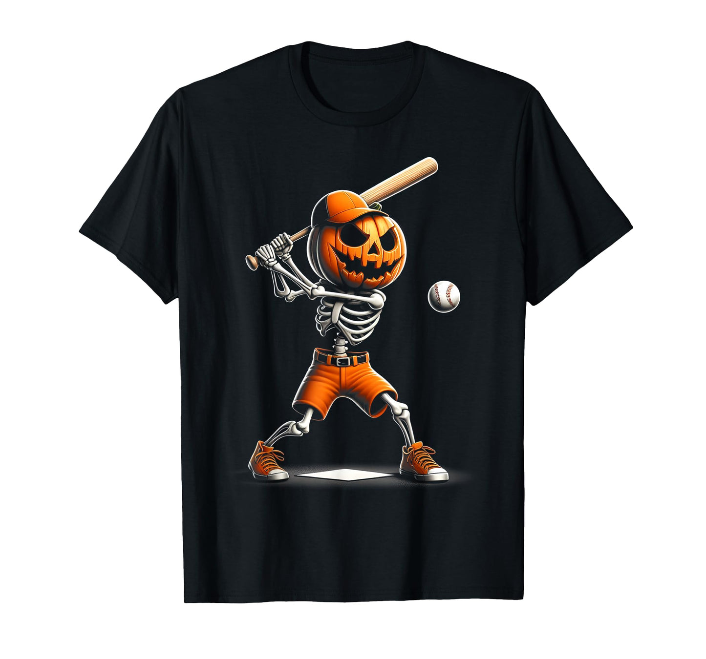 Funny Skeleton Baseball Pumpkin Halloween Costume Boys Kids T-Shirt