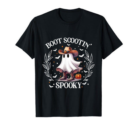 Boot Scootin Spooky Retro Western Funny Halloween Cute Ghost T-Shirt