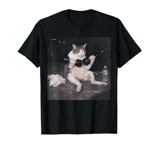 Funny Gym Cat Meme Vintage Weightlifting Workout Day Humor T-Shirt