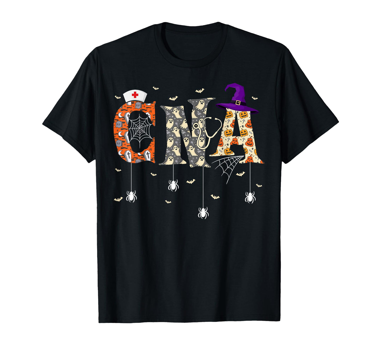 CNA Nurse Skull Witch Hat Spooky Nursing Halloween T-Shirt