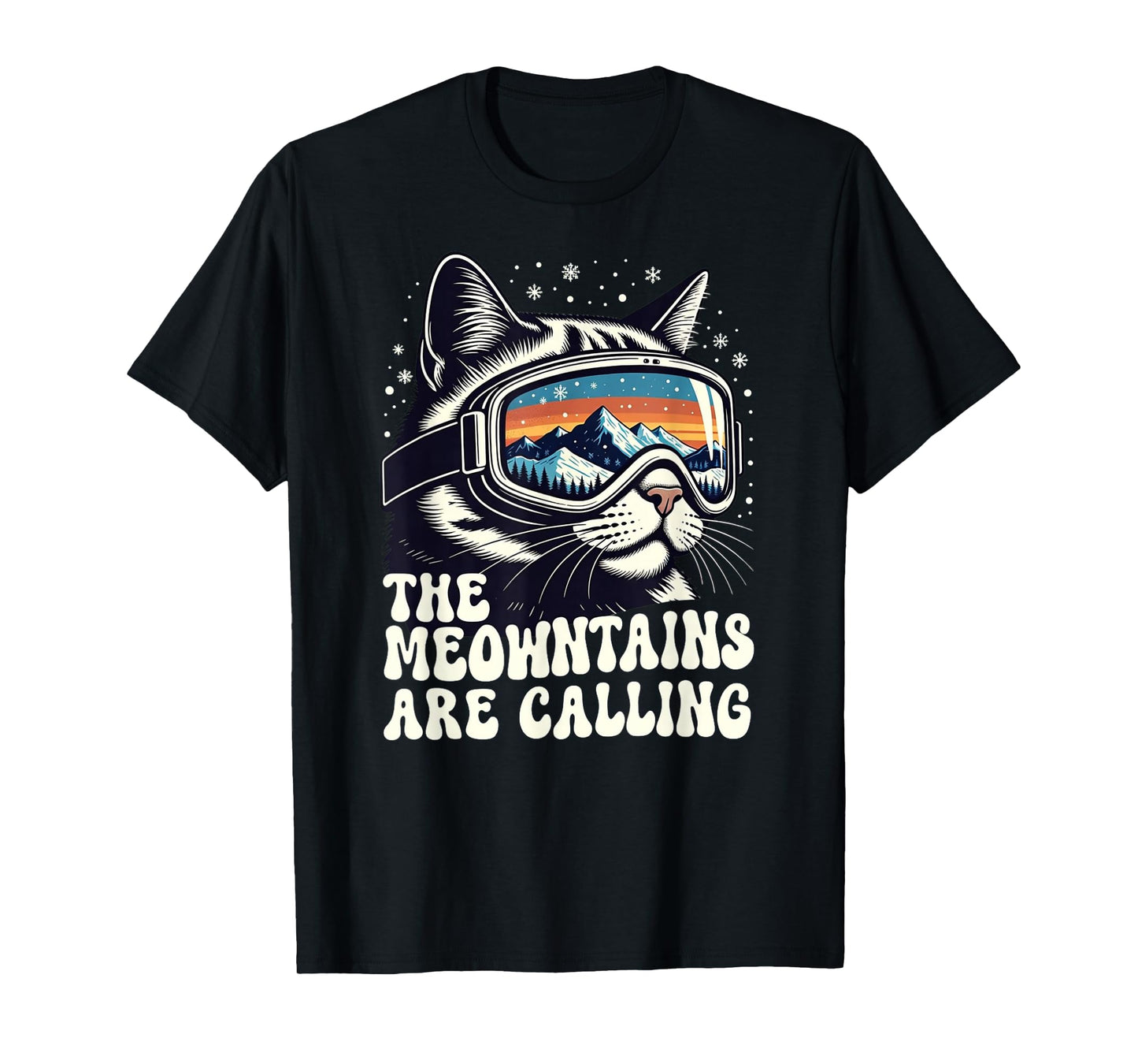 Retro Meowntains are Calling Cat Funny Snowboarding Skiing T-Shirt