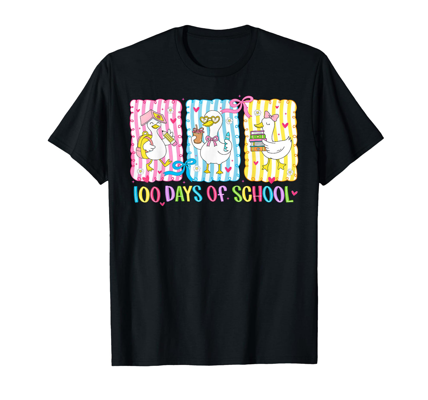 100 Days of School Goose Coquette Bow 100th Day Teacher Kids T-Shirt