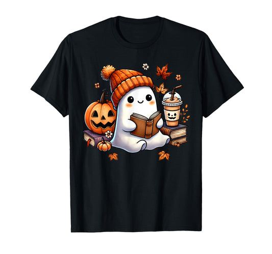 Cute Ghost Reading Book Lovers Funny Womens Girls Halloween T-Shirt