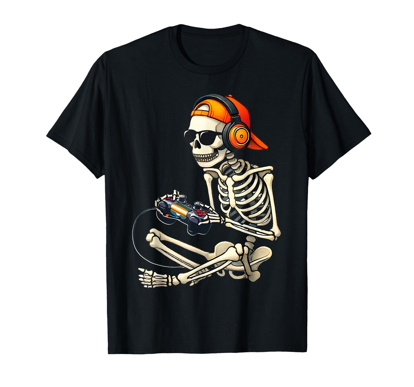 Halloween Skeleton Retro Gamer Video Gaming Boys Men Kids T-Shirt