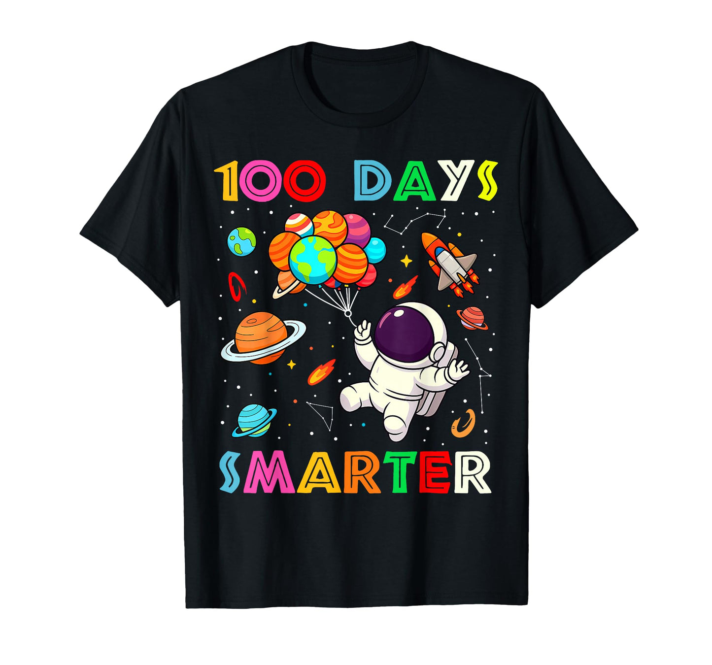 100 Days Smarter Space Astronaut 100th Day School Boys Kids T-Shirt