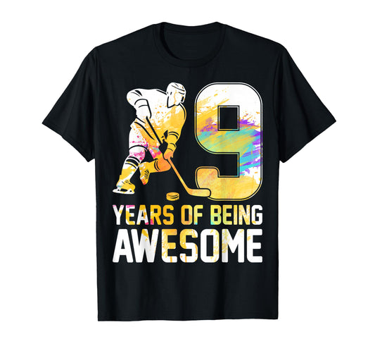 9 Years Of Being Awesome Ice Hockey 9th Birthday Party T-Shirt
