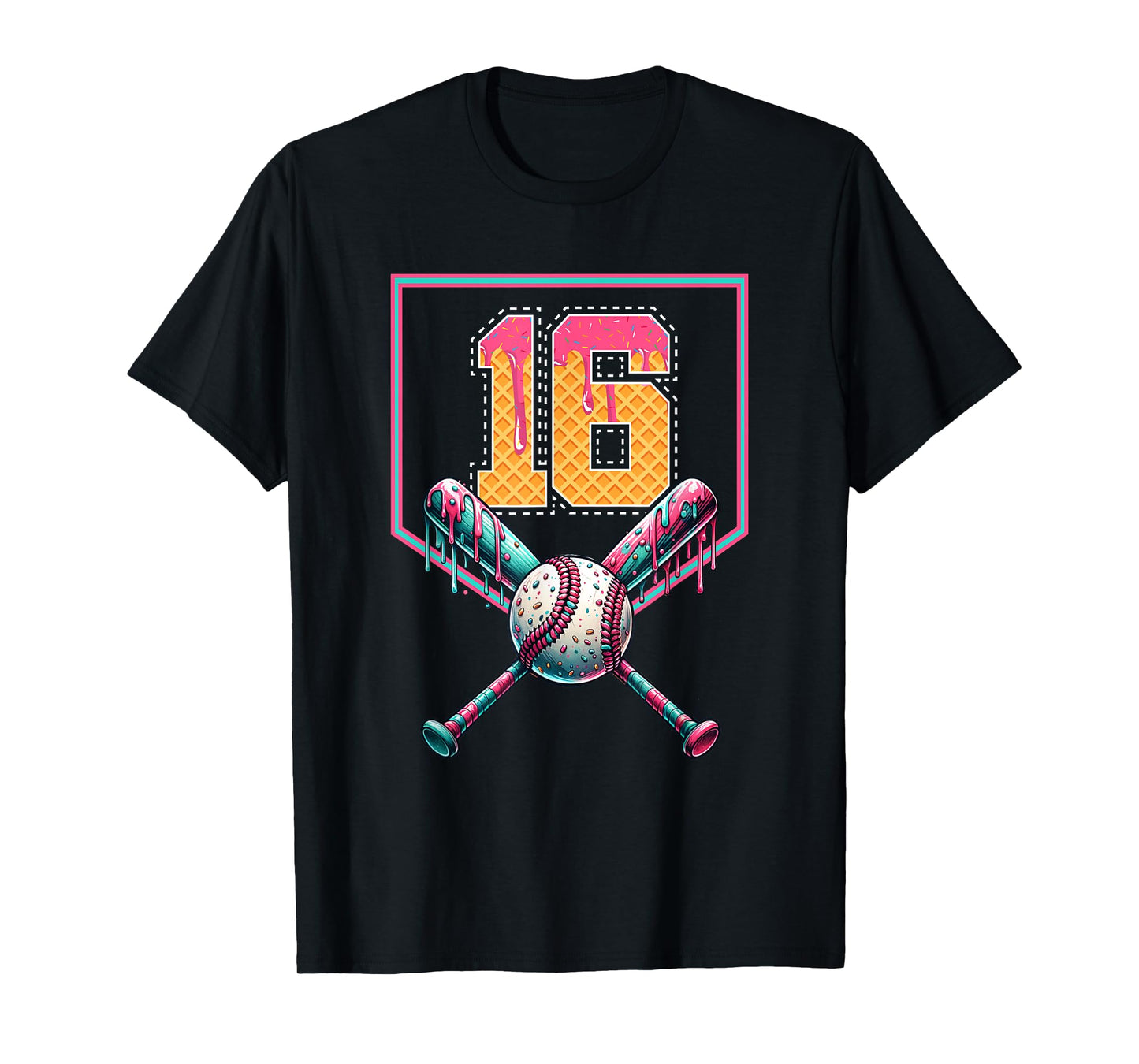Baseball Drip Number 16 Player Or 16th Birthday Drip Style T-Shirt
