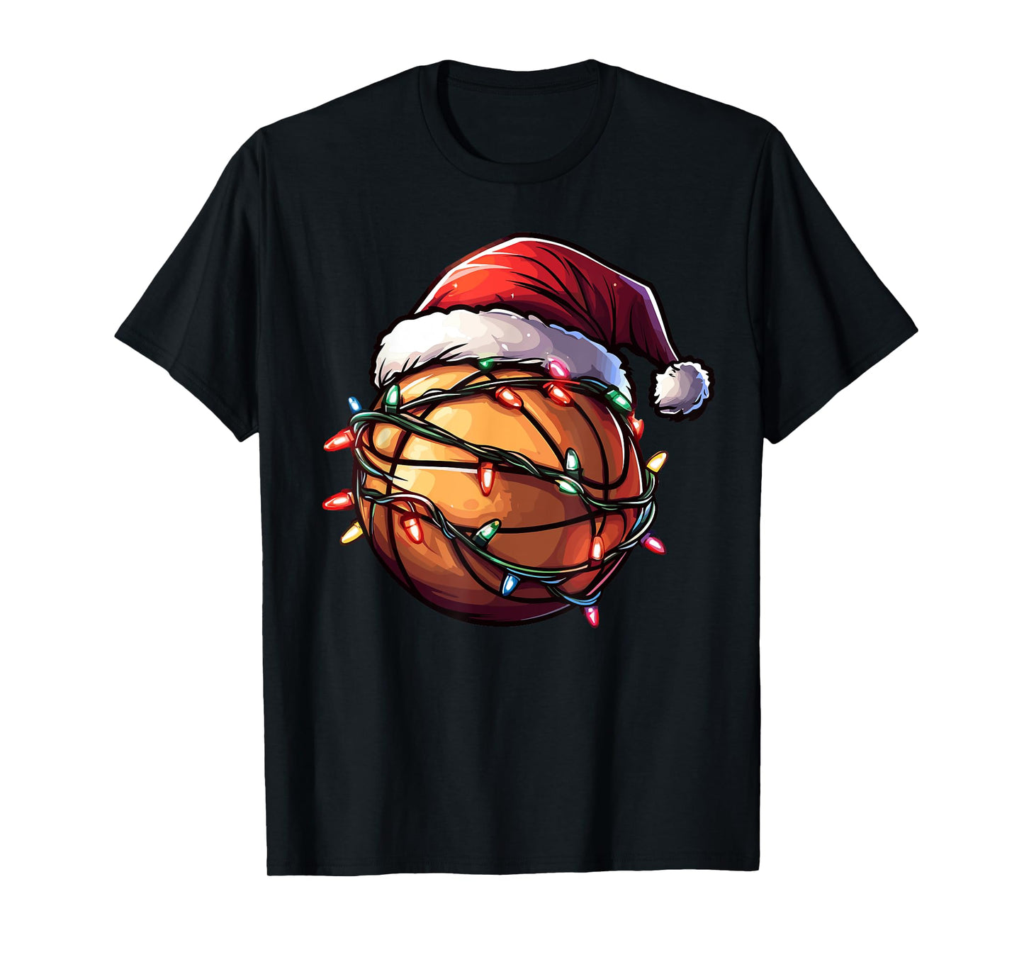 Basketball Christmas Lights Santa Hat Basketball Player Xmas T-Shirt