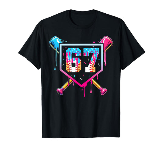 Baseball Ice Cream Drip Number 67 Player 67th Birthday T-Shirt