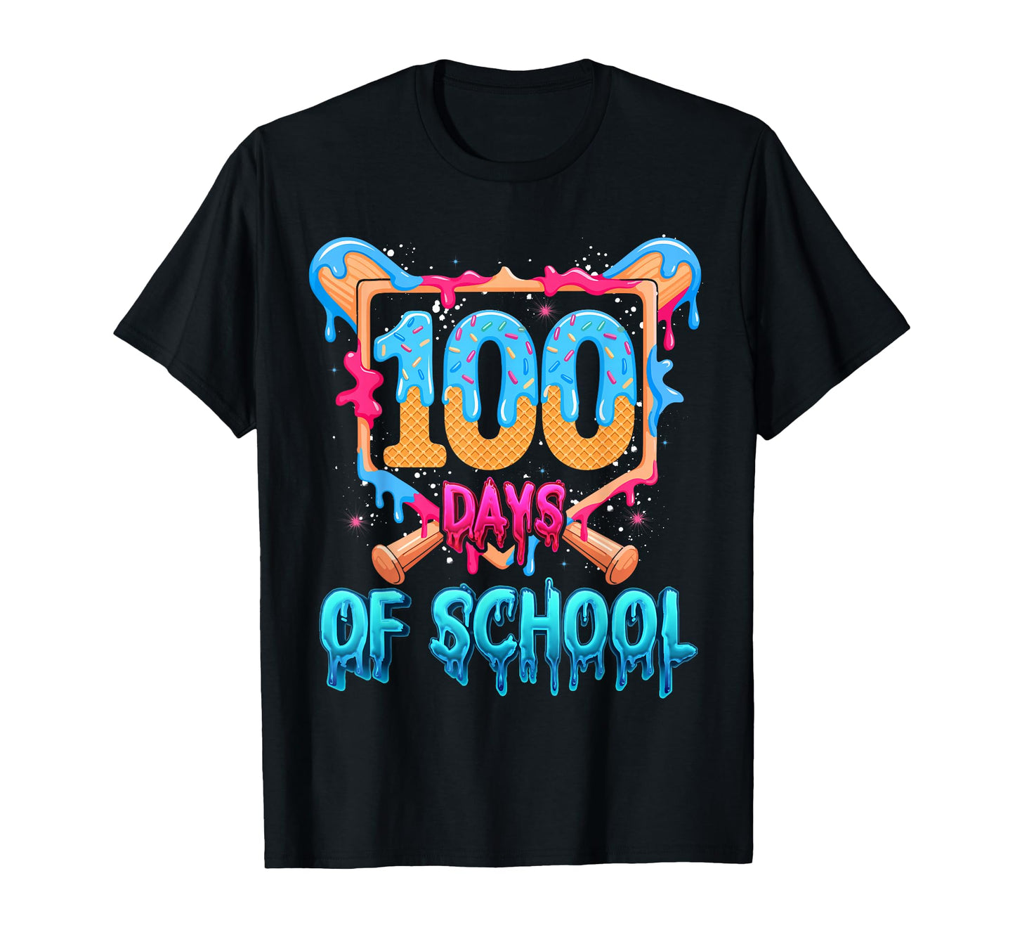 Happy 100 Days of School Baseball Drip 100th Day of School T-Shirt