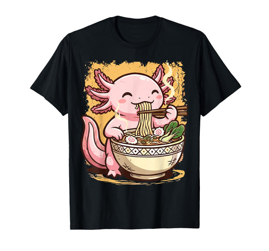 Axolotl Eating Ramen Noodles T-Shirt