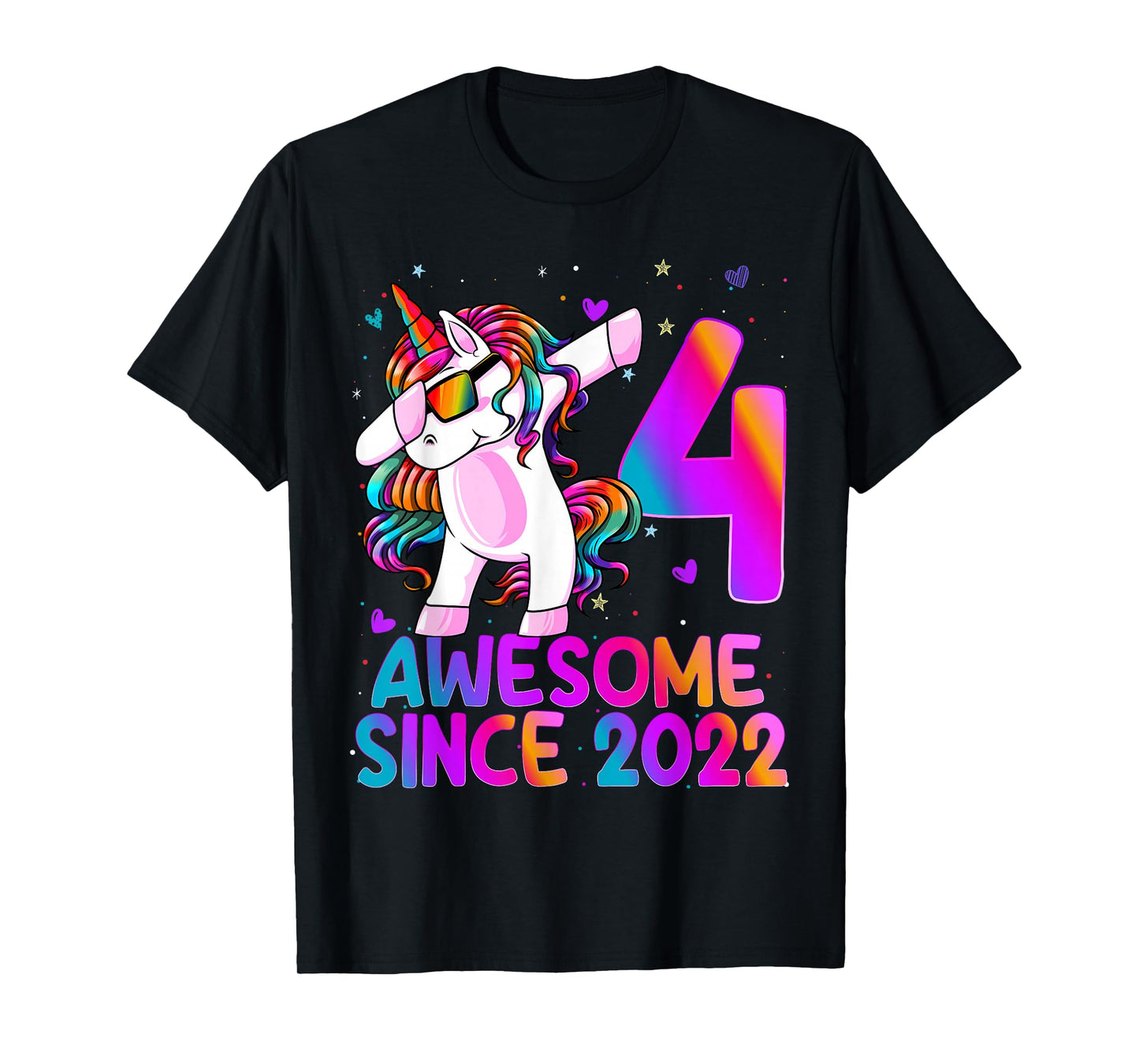 4 Year Old Girl Awesome Since 2022 Unicorn 4th Birthday Girl T-Shirt