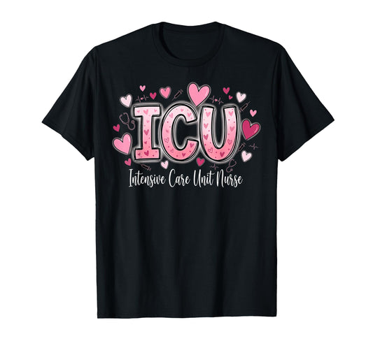 Cute Hearts ICU Valentine Nurse Valentines Day Shirt Nurses T-Shirt
