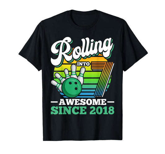 Bowling Birthday Party Rolling Into 7 Years Boy 7th Birthday T-Shirt