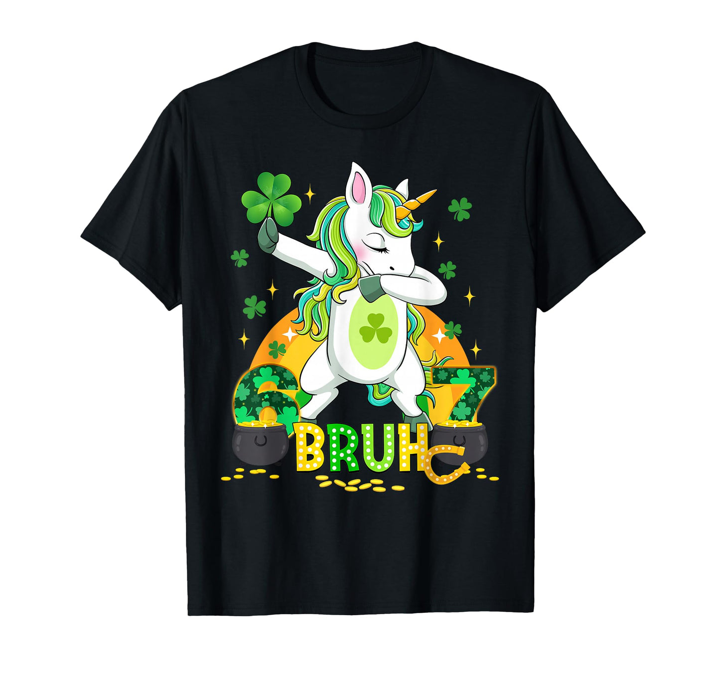 Six Seven Bruh Patricks Day Irish Unicorn Dabbing T-Shirt